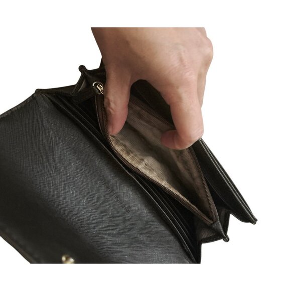 MICHAEL KORS Fulton Brown/Gold Snap Flap Carryall Wallet - Picture 9 of 11